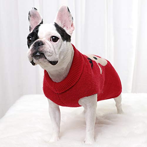 Dog Sweater Pet Christmas Clothes Cartoon Reindeer Dog Knitted Sweater Breathable and Warm Knitwear Warm Pet Sweaters for Dogs Puppy Kitten Cats Holiday Costumes (Red, XL)