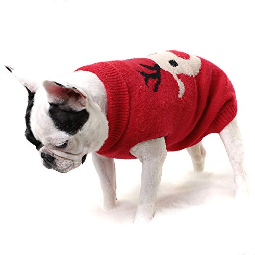 Dog Sweater Pet Christmas Clothes Cartoon Reindeer Dog Knitted Sweater Breathable and Warm Knitwear Warm Pet Sweaters for Dogs Puppy Kitten Cats Holiday Costumes (Red, XL)