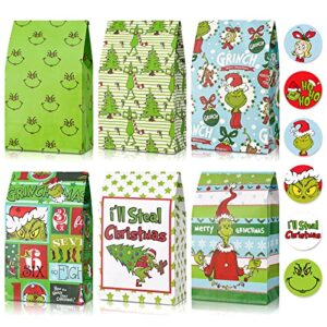 anydesign 48pcs christmas treat goodie bag 6 design christmas paper gift bag with 48pcs stickers funny cartoon character party favor bags candy bags for snacks cookie wrapping supplies