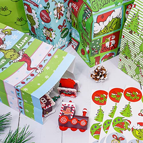 AnyDesign 48Pcs Christmas Treat Goodie Bag 6 Design Christmas Paper Gift Bag with 48Pcs Stickers Funny Cartoon Character Party Favor Bags Candy Bags for Snacks Cookie Wrapping Supplies