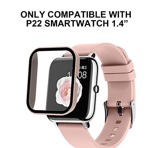 smaate Smart Watch Cases with Screen Protector for P22, Compatible with Donerton Popglory CanMixs Kalinco P22 1.4” Smartwatch, Hard PC Case with Tempered Glass, Protecting Watch Body & Screen
