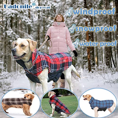 Uadonile Dog Coat British Style Plaid Christmas Jackets, Windproof Reversible,Reflective Dogs Winter Warn Snow Coat, Cold Weather Coats for Small Medium and Large Boy Girl