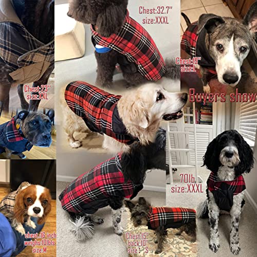 Uadonile Dog Coat British Style Plaid Christmas Jackets, Windproof Reversible,Reflective Dogs Winter Warn Snow Coat, Cold Weather Coats for Small Medium and Large Boy Girl