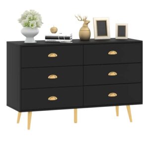 jozzby black dresser, 6 drawer dresser for bedroom with wide drawers and metal handles, storage chest of drawers for living room hallway entryway, 47.24 x 15.75x 30.7 inches