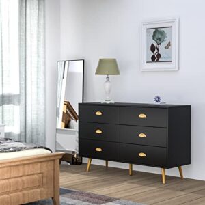 JOZZBY Black Dresser, 6 Drawer Dresser for Bedroom with Wide Drawers and Metal Handles, Storage Chest of Drawers for Living Room Hallway Entryway, 47.24 x 15.75x 30.7 inches