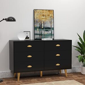 JOZZBY Black Dresser, 6 Drawer Dresser for Bedroom with Wide Drawers and Metal Handles, Storage Chest of Drawers for Living Room Hallway Entryway, 47.24 x 15.75x 30.7 inches