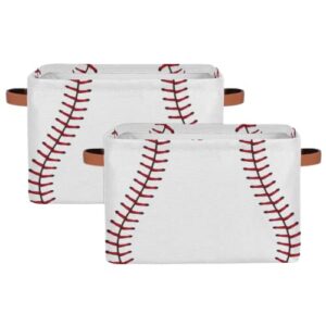 2pack sports baseball print large collapsible storage bins,sports basket decorative canvas fabric storage boxes with handles,rectangular shelves baskets box for home office nursery closet
