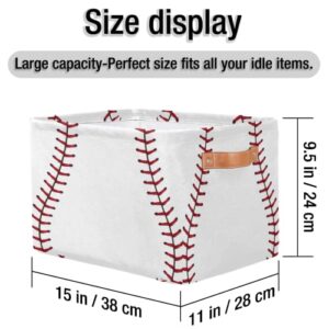 2Pack Sports Baseball Print Large Collapsible Storage Bins,Sports Basket Decorative Canvas Fabric Storage Boxes with Handles,Rectangular Shelves Baskets Box for Home Office Nursery Closet