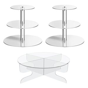 3 pcs acrylic cupcake stand 2 set of 3 tier clear cupcake stand dessert tower and 1 tier round cake stand holder bakery display serving tray for wedding baby shower party decor