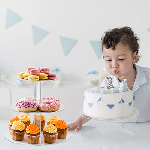 3 PCS Acrylic Cupcake Stand 2 Set of 3 Tier Clear Cupcake Stand Dessert Tower and 1 Tier Round Cake Stand Holder Bakery Display Serving Tray for Wedding Baby Shower Party Decor