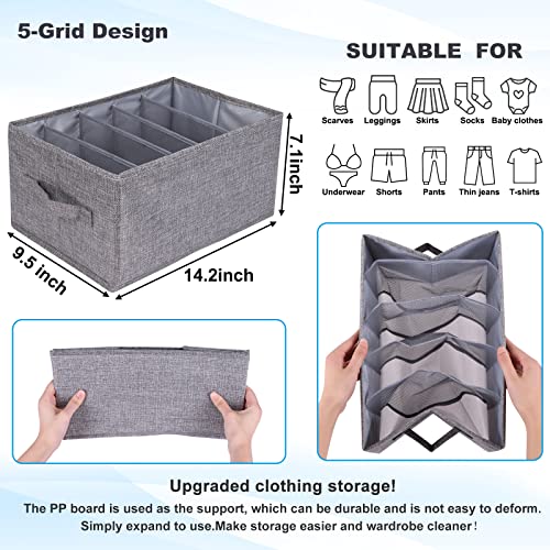 Fixwal 4pcs Wardrobe Clothes Organizer Foldable Jean Organizer for Drawer Washable Compartment Closet Organizers and Storage Bins for Clothes Jeans Pants Sweaters 5 Grids Gray