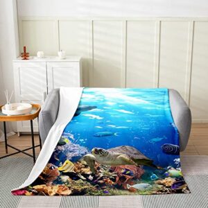 Erosebridal Sea Turtle Throw Blanket All Season,Shark Fleece Blanket Throw 50x60,Ocean Animals Fishes Fuzzy Blanket Sofa Bed Couch Decor,Tortoise Coastal Tropical Fish Fuzzy Blanket Lightweight