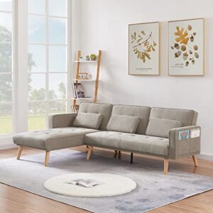 melpomene sectional sofa bed, linen l shaped couch with adjustable back and organizer,94.5" l sofa couch with 3 pillows for living room and small space(left+light brown)