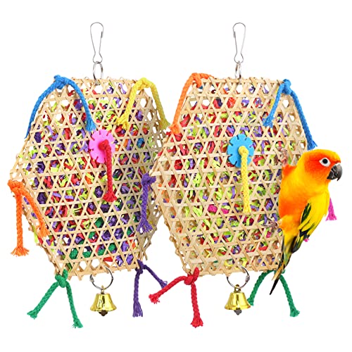 AK KYC Bird Parrot Toys，2 Pack Bird Hanging Foraging Shredder Toys for Small Medium Small Bird Conure Cockatiel Parrotlet Lovebird Budgie