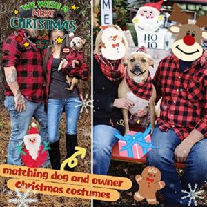 Dog Christmas Bandana Outfit Hat Bow tie Set, Pet Classic Plaid Scarf Triangle Bibs Costumes, Puppy Kerchief Apparel with Bell Decoration Accessories for Small Medium Large Dogs Cats (Red)