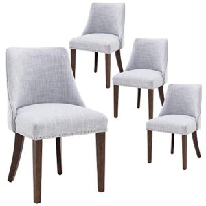 kmax fabric dining chairs set of 4 upholstered side chairs farmhouse accent chairs with nailhead wood legs for dining room guest room restaurant, grey