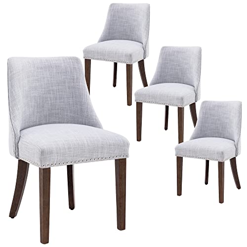 Kmax Fabric Dining Chairs Set of 4 Upholstered Side Chairs Farmhouse Accent Chairs with Nailhead Wood Legs for Dining Room Guest Room Restaurant, Grey