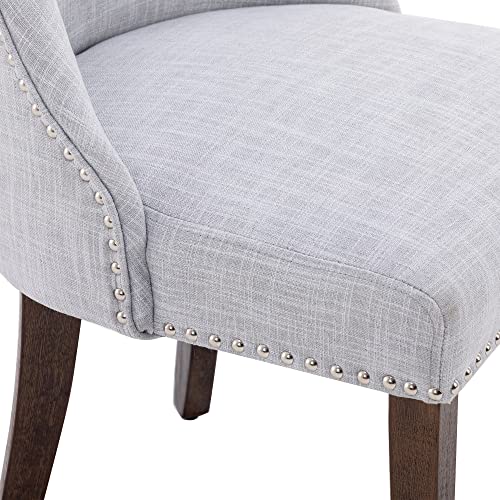 Kmax Fabric Dining Chairs Set of 4 Upholstered Side Chairs Farmhouse Accent Chairs with Nailhead Wood Legs for Dining Room Guest Room Restaurant, Grey