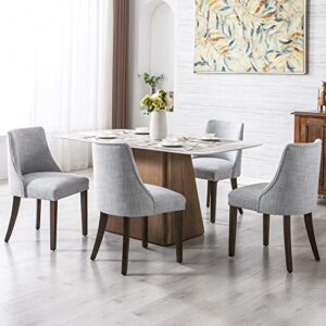 Kmax Fabric Dining Chairs Set of 4 Upholstered Side Chairs Farmhouse Accent Chairs with Nailhead Wood Legs for Dining Room Guest Room Restaurant, Grey