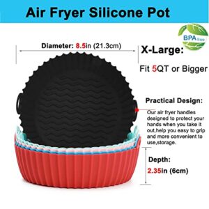 8.5Inch Air Fryer Silicone Liners,HUAPX 2Pack Reusable Air Fryer Basket Round Replacement of Parchment Paper Liners & Air Fryer Pot,Food Safe Non Stick Oven Accessories Fits 5QT or Bigger (Black+Red)