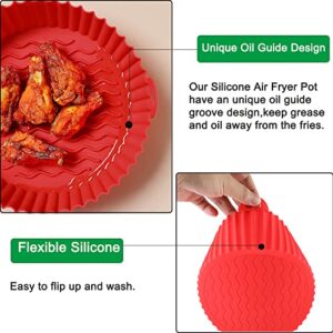 8.5Inch Air Fryer Silicone Liners,HUAPX 2Pack Reusable Air Fryer Basket Round Replacement of Parchment Paper Liners & Air Fryer Pot,Food Safe Non Stick Oven Accessories Fits 5QT or Bigger (Black+Red)