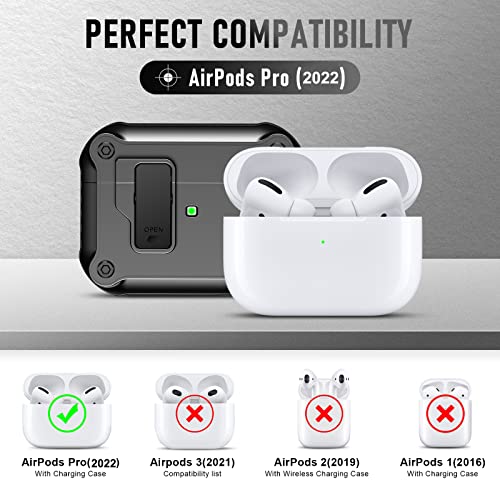 Valkit for Apple Airpods Pro 2nd Generation Case Cover 2022 with Secure Lock Clip, Hard Shell AirPods Pro 2 Case with Keychain for Men Women Shockproof Protective Case for AirPods Pro 2,Black