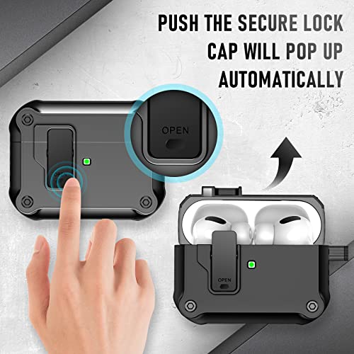 Valkit for Apple Airpods Pro 2nd Generation Case Cover 2022 with Secure Lock Clip, Hard Shell AirPods Pro 2 Case with Keychain for Men Women Shockproof Protective Case for AirPods Pro 2,Black