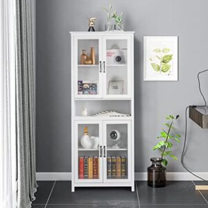 ssline 5-tier bookshelf bookcase with 4 doors,71'' wooden tall storage cabinet with open storage and spray paint acrylic door,adjustable shelves for living room bedroom study office book organizer