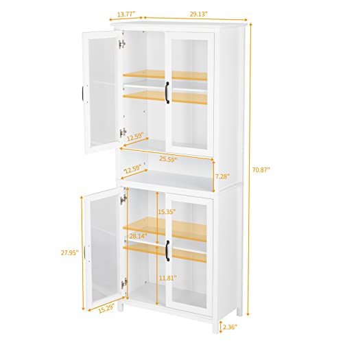 SSLine 5-Tier Bookshelf Bookcase with 4 Doors,71'' Wooden Tall Storage Cabinet with Open Storage and Spray Paint Acrylic Door,Adjustable Shelves for Living Room Bedroom Study Office Book Organizer