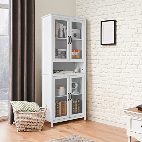 SSLine 5-Tier Bookshelf Bookcase with 4 Doors,71'' Wooden Tall Storage Cabinet with Open Storage and Spray Paint Acrylic Door,Adjustable Shelves for Living Room Bedroom Study Office Book Organizer