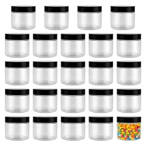 hoigon 24 pack 5 oz plastic jars with lids, 150ml clear plastic storage jars containers, empty round jars wide mouth plastic containers for crafts, nuts, beads, spices, beauty products