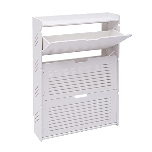 3-Layer White Tipping Shoe Cabinet, Shoe Rack Cabinet for Entryway, Ultra-Thin Shoe Cabinet Breathable, 19.29*6.69*42.91inch