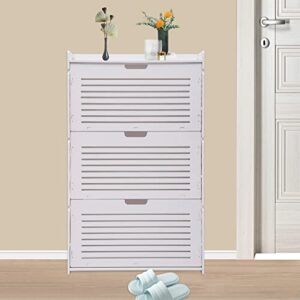 3-Layer White Tipping Shoe Cabinet, Shoe Rack Cabinet for Entryway, Ultra-Thin Shoe Cabinet Breathable, 19.29*6.69*42.91inch