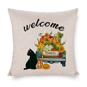 halloween pumpkins gnomes truck throw pillows for couch autumn gnomes farmhouse standard size burlap pillow shams for couch sofa home decoration zippered retirement gifts 18x18