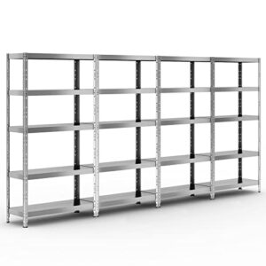 giantex 4 pcs 5-tier storage shelves, 39 x 16 x 77 inch adjustable steel storage rack with foot pads, 2866 lbs load capacity,bolt-free installation hevy duty garage shelving for warehouse, silver