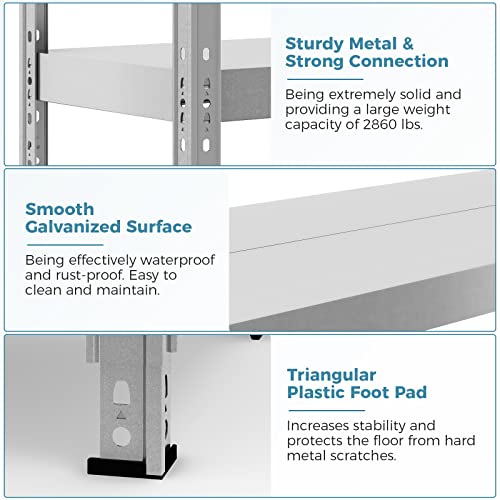 Giantex 4 Pcs 5-Tier Storage Shelves, 39 x 16 x 77 Inch Adjustable Steel Storage Rack with Foot Pads, 2866 LBS Load Capacity,Bolt-Free Installation Hevy Duty Garage Shelving for Warehouse, Silver