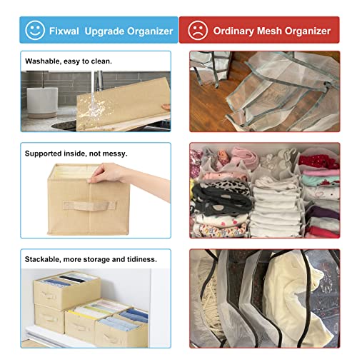 Fixwal 4pcs Wardrobe Clothes Organizer and Storage with Support Board Foldable Jean Closet Organizer for Drawer Washable Compartment Closet Organizers and Storage Bins for Pants Sweaters 5 Grids Beige