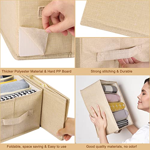 Fixwal 4pcs Wardrobe Clothes Organizer and Storage with Support Board Foldable Jean Closet Organizer for Drawer Washable Compartment Closet Organizers and Storage Bins for Pants Sweaters 5 Grids Beige