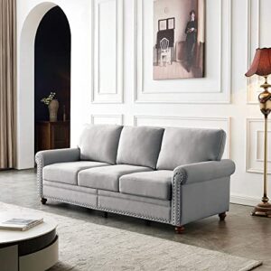 lestar fabric sofa couch 3 seats modern upholstered sofas 3 seater couches with nails and armrests (grey)