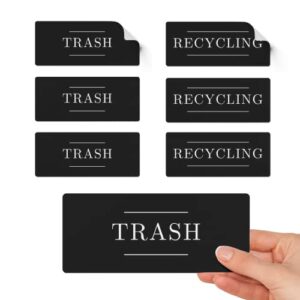 trash and recycling stickers for trash can - set of 6 - more colors - recycle and trash stickers - recycling labels - recycle decals for garbage cans - recycle sticker for trash can (black)