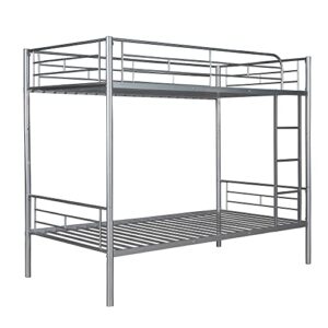 EMKK Metal Floor Bunk Bed, Twin Over Twin,Metal Bunk Bed, Twin Over Twin Size Beds with Sturdy Guard Rail & Removable Ladder,White