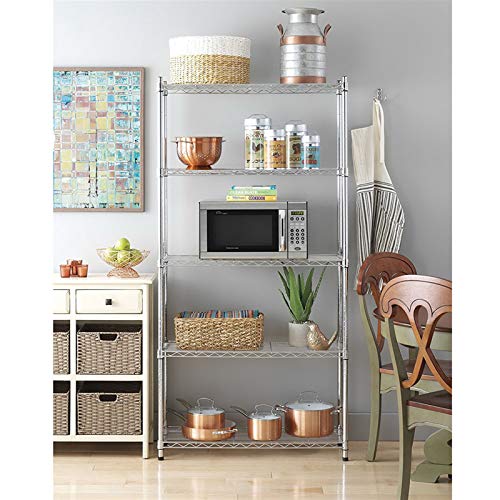 XIAOSENLIN 5 Tier Wire Shelving Metal Storage Rack Adjustable Shelves, Standing Storage Shelf Units for Laundry Bathroom Kitchen Pantry Closet (Silver5-5-Tier)