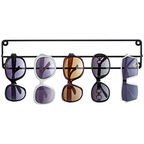 MyGift Modern Minimalist Sunglasses Hanger Holder Matte Black Metal Wire Wall Mounted Eyewear Display Rack, Hanging Eyeglasses Storage Rail Bar