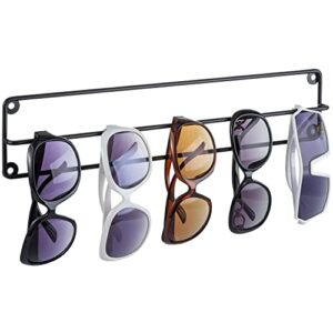 mygift modern minimalist sunglasses hanger holder matte black metal wire wall mounted eyewear display rack, hanging eyeglasses storage rail bar