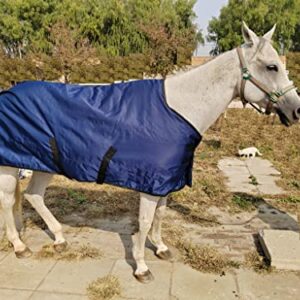 Ankaier 1800 Denier Waterproof and Windproof Winter Turnout Horse Blanket, High-Grade Thermal Insulation Polyfill (250 Grams) Materials, Medium-Weight, Ripstop, Navy Color- 69" inches (Black Edge)