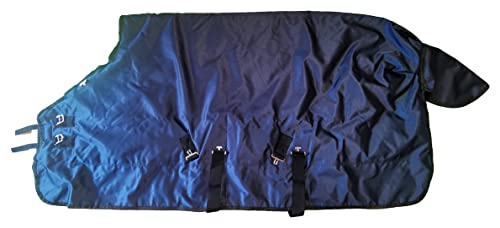 Ankaier 1800 Denier Waterproof and Windproof Winter Turnout Horse Blanket, High-Grade Thermal Insulation Polyfill (250 Grams) Materials, Medium-Weight, Ripstop, Navy Color- 69" inches (Black Edge)