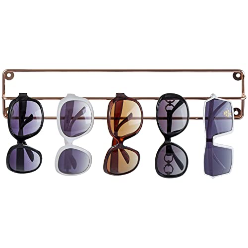 MyGift Modern Minimalist Sunglasses Hanger Holder Copper Tone Metal Wire Wall Mounted Eyewear Display Rack, Hanging Eyeglasses Storage Rail Bar