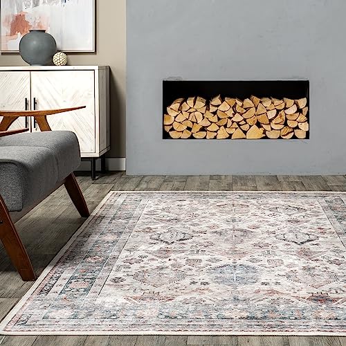 nuLOOM Bex Faded Stain-Resistant Machine Washable Area Rug, 8x10, Ivory Multi