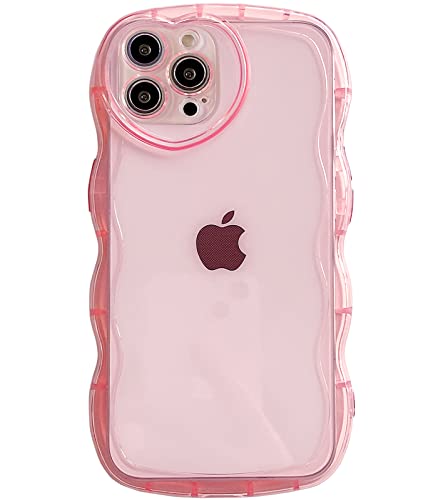 Qokey for iPhone 12 Pro Max Case(2020 6.7"),Cute Clear Love Case,with Love-Heart Camera Frame Wavy Edge Transparent Full Protection Soft TPU Shockproof Phone Case Cover for Women Girls Pink