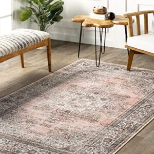 nuLOOM CIA Floral Stain-Resistant Machine Washable Area Rug, 8x10, Pink